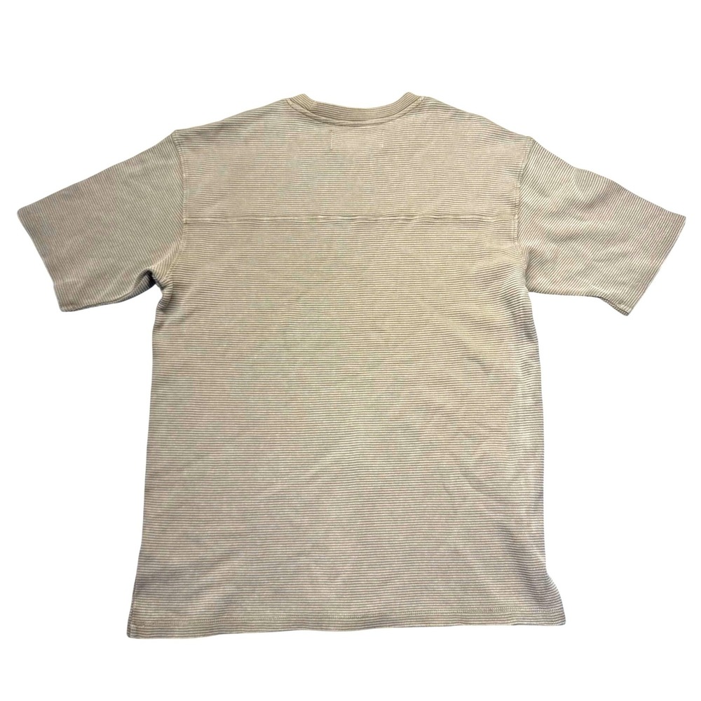 Primark T-Shirt Mens Small Tan Relaxed Fit Micro-Stripe Textured Waffle Knit Tee - Picture 2 of 6
